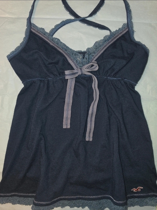 Hollister Tops - Y2k Era Vintage Hollister Navy Lace-Trim Babydoll Cami